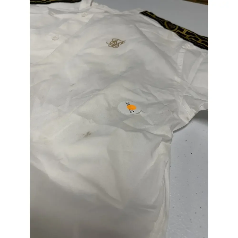 Siksilk Shirt Mens Small Button Up White Short Sleeve Sik Silk Side Trim N53